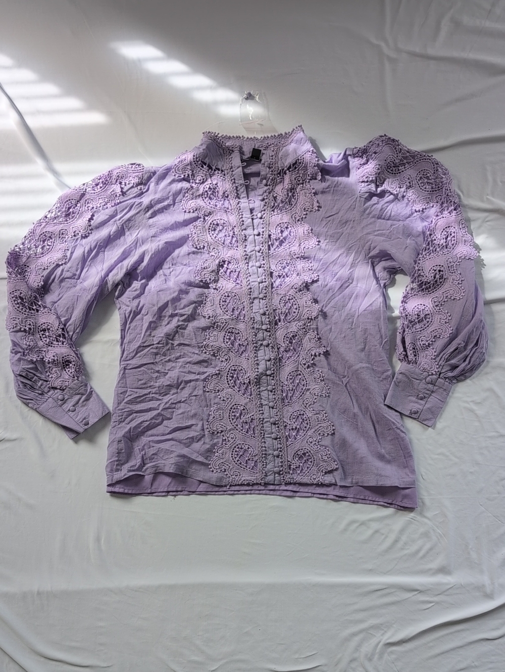 Boston Proper Lavender Eyelet Lace Button-Front Blouse